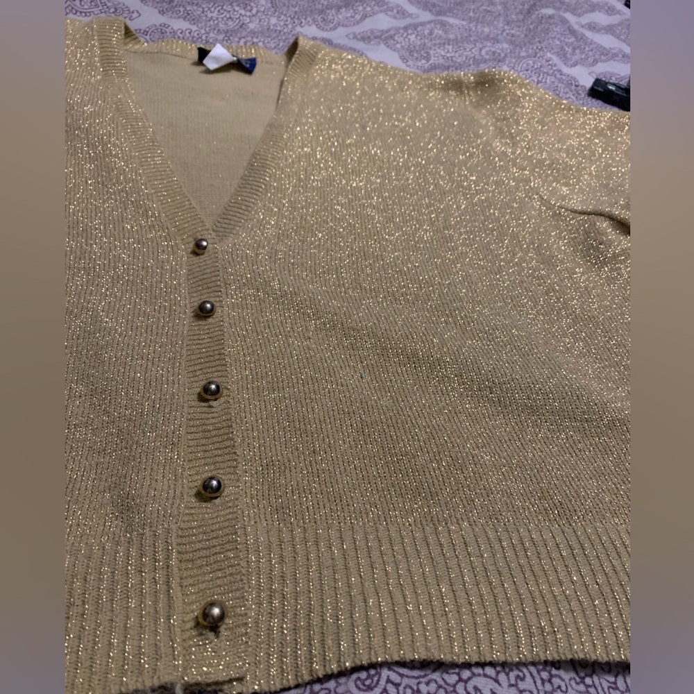 VTG Gold Sparkly Cardigan sweater by Willow Ridge Made in USA 3X